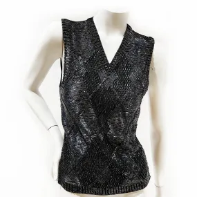 Vintage Black Beaded Argyle Top