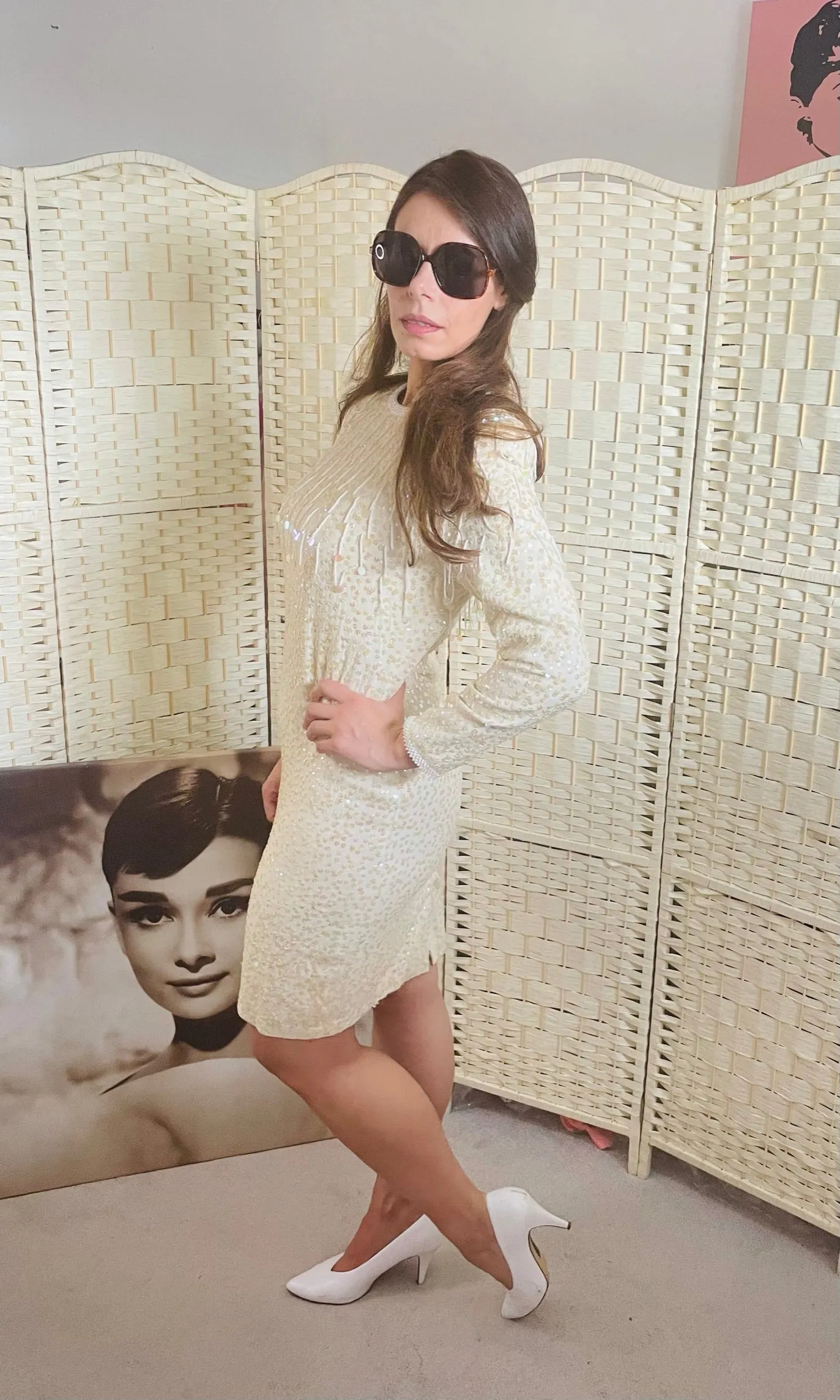 Vintage Cream Embellished BodyCon Dress