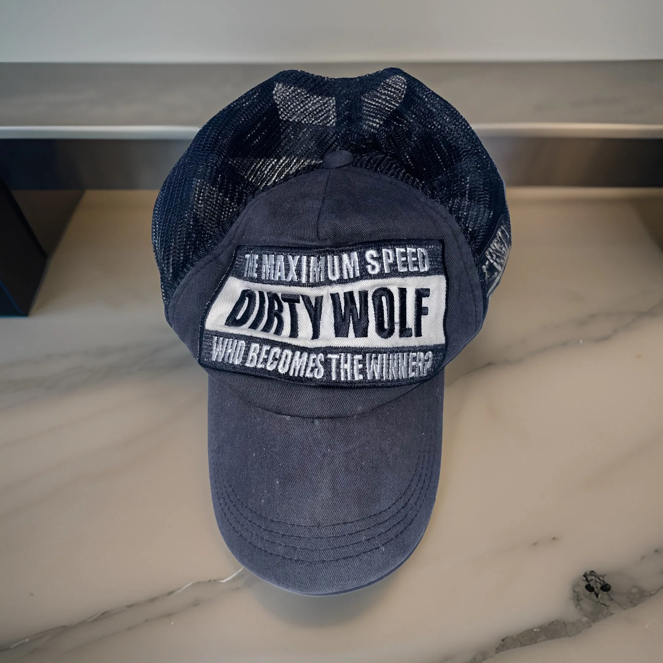 Vintage Dirty Wolf printed black baseball cap