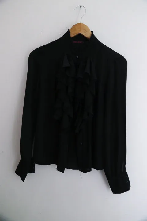 Vintage Edge Street Fashion Womens Tops Ruffles Long Sleeve Frill Black size 10