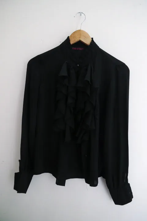 Vintage Edge Street Fashion Womens Tops Ruffles Long Sleeve Frill Black size 10