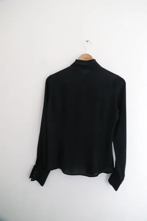 Vintage Edge Street Fashion Womens Tops Ruffles Long Sleeve Frill Black size 10