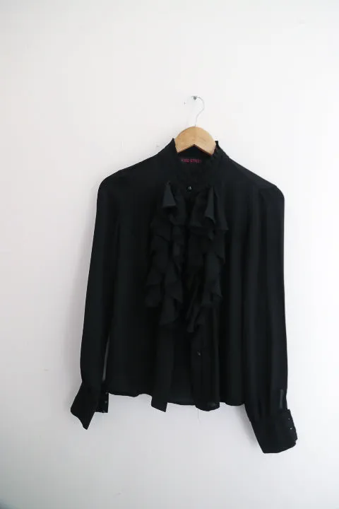 Vintage Edge Street Fashion Womens Tops Ruffles Long Sleeve Frill Black size 10