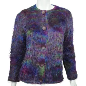 Vintage Mohair Sweater Purple Blue and Green Ladies Cardigan 1960s Size L