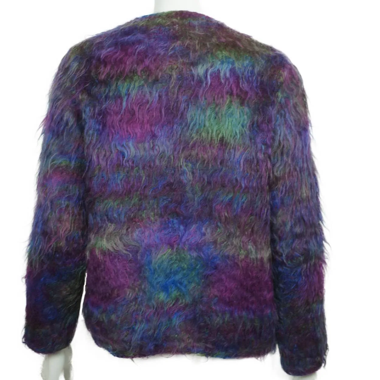 Vintage Mohair Sweater Purple Blue and Green Ladies Cardigan 1960s Size L