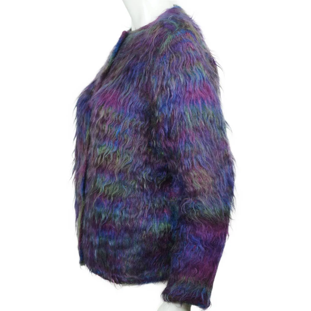 Vintage Mohair Sweater Purple Blue and Green Ladies Cardigan 1960s Size L