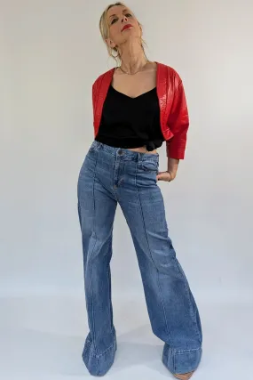 Vintage Red Leather Cropped Bolero Jacket