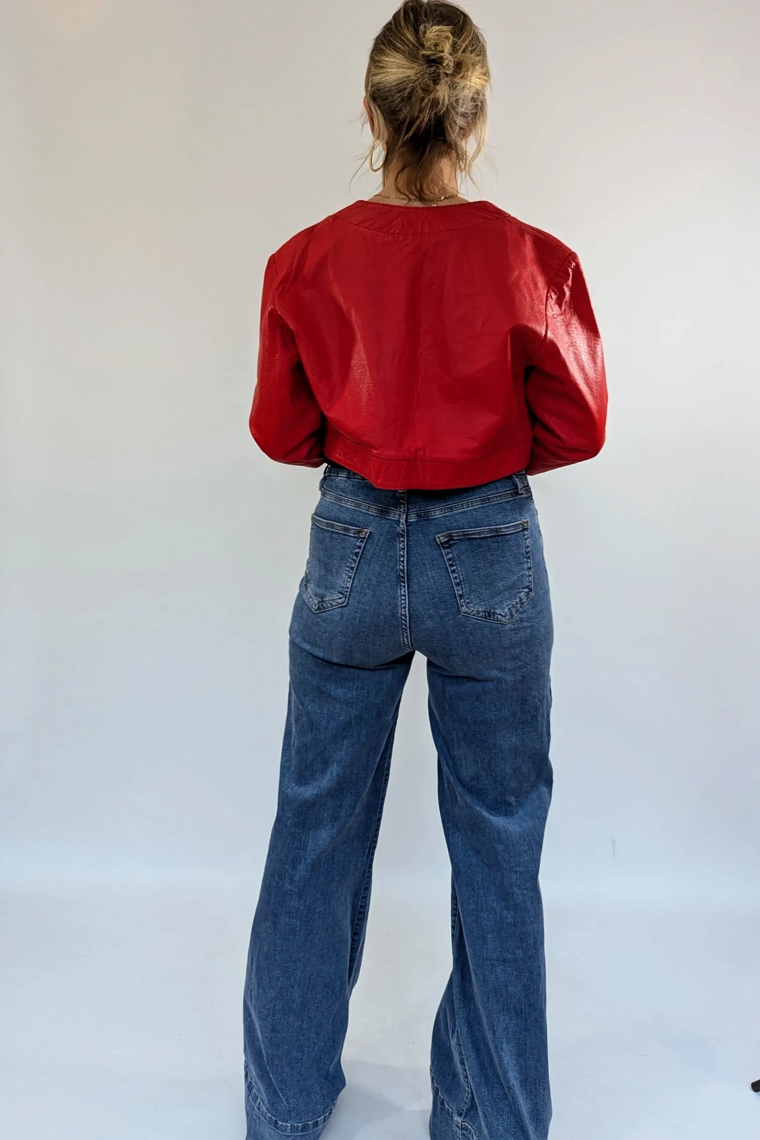 Vintage Red Leather Cropped Bolero Jacket