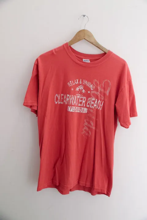 Vintage Relax & unwind clearwater beach florida graphics mens large red tees