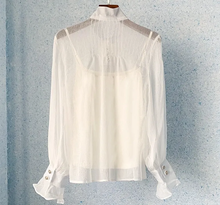 Vintage Stand Collar Single-breasted Long Sleeve Top