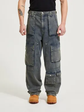 WASHED CARGO PANTS LIGHT BLUE