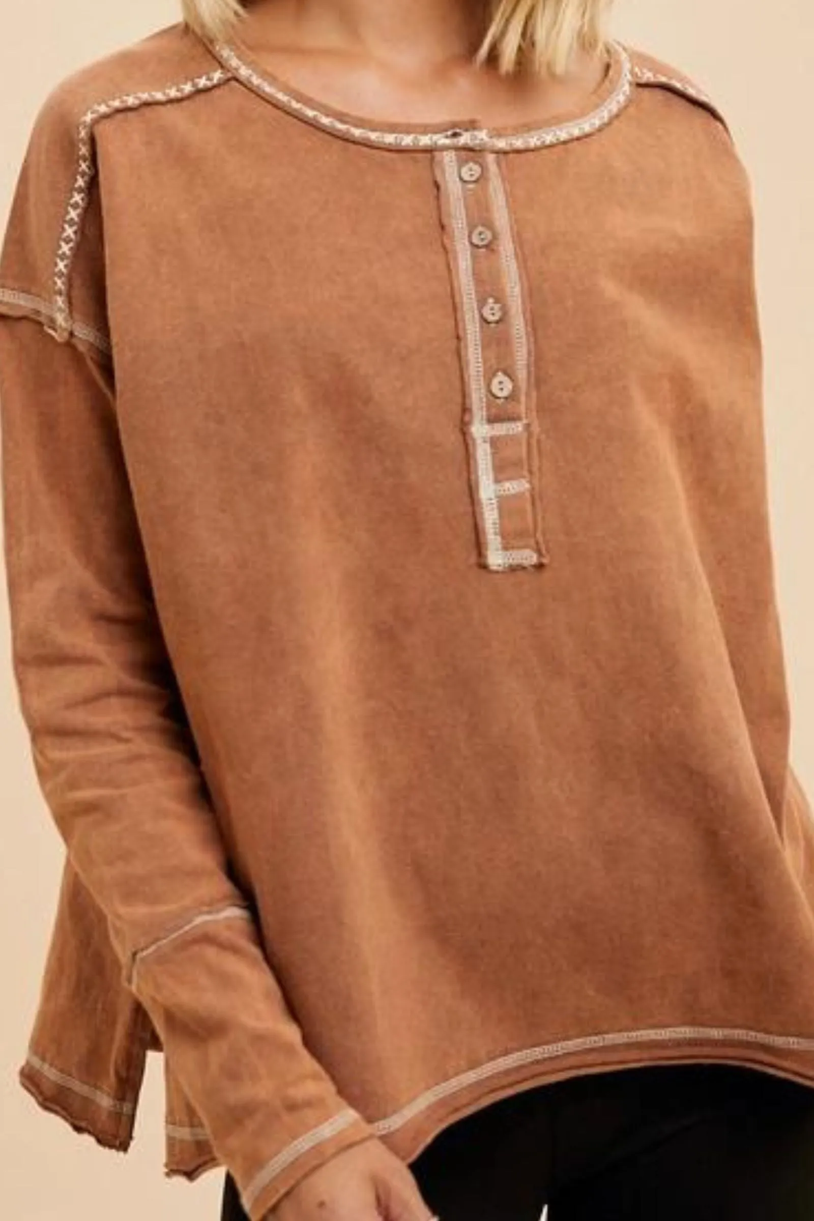 Washed Mocha Henley Top