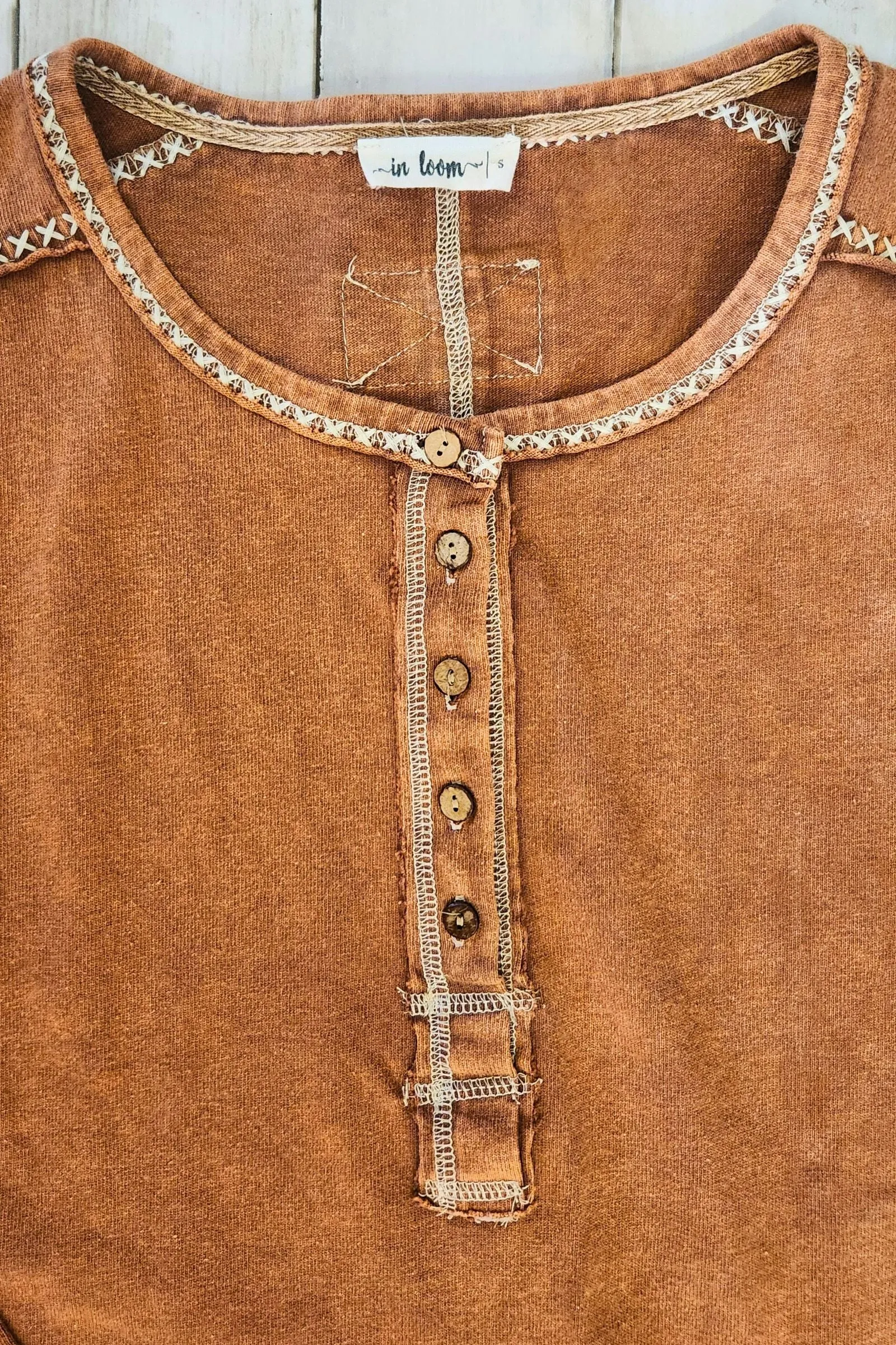 Washed Mocha Henley Top