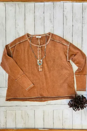 Washed Mocha Henley Top