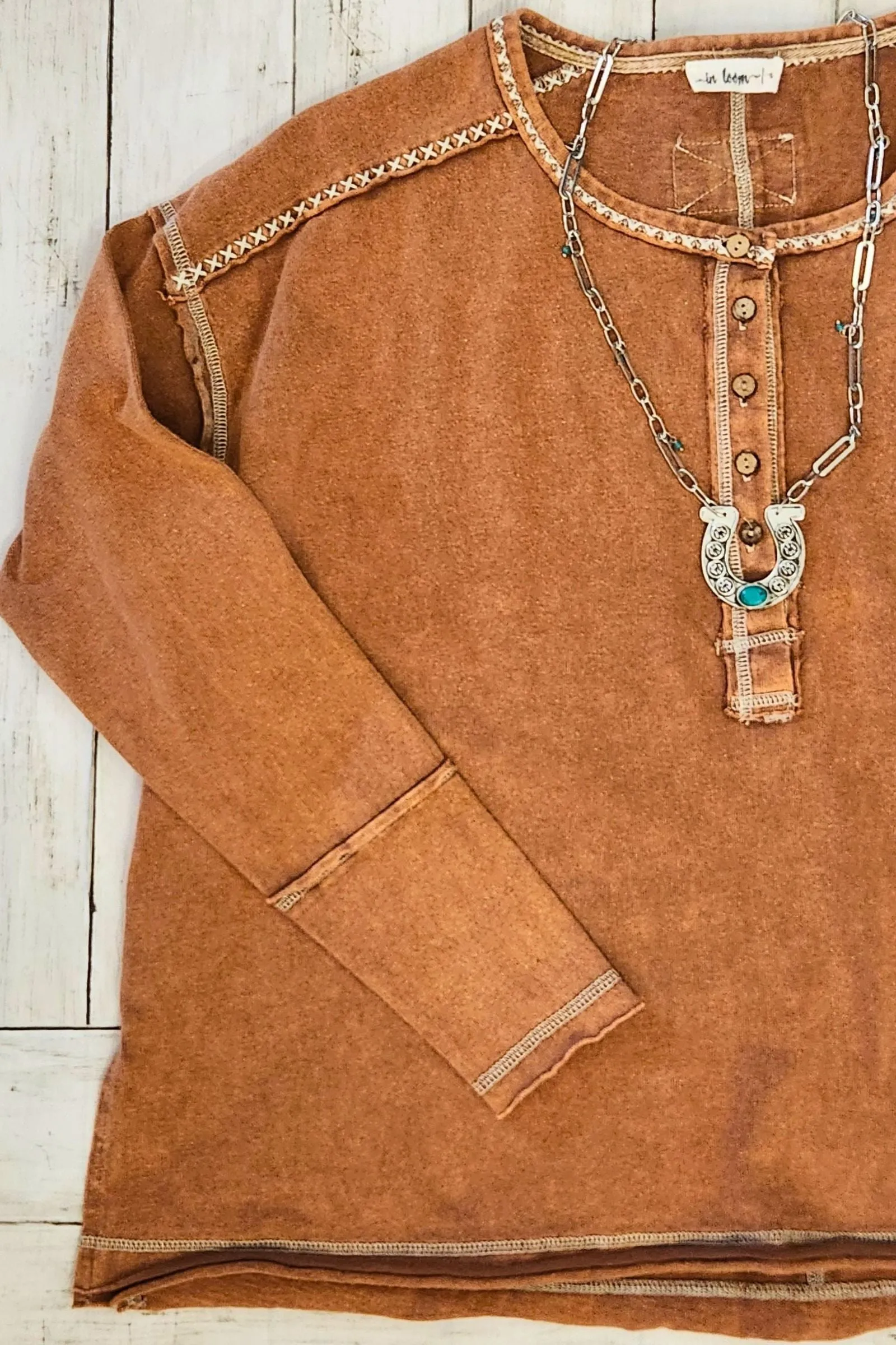 Washed Mocha Henley Top