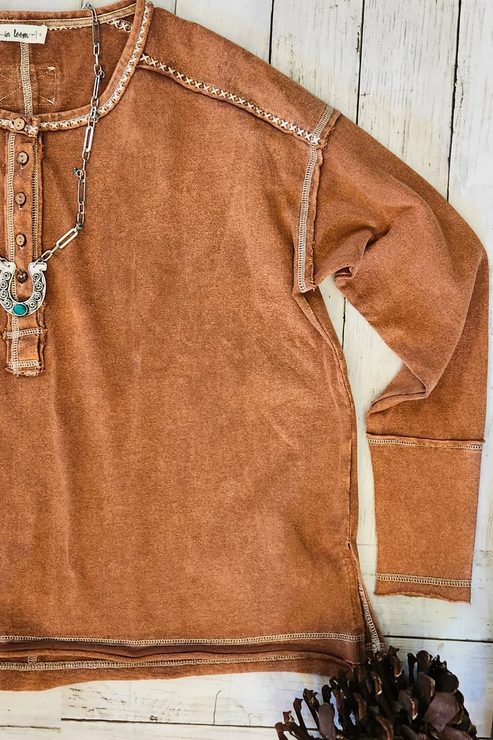 Washed Mocha Henley Top