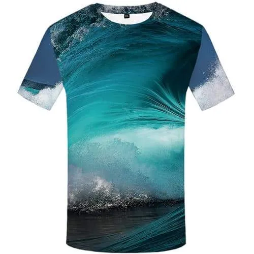 Wave T-shirt Men Blue Tshirts Novelty Harajuku T-shirts Graphic Water Shirt Print Gothic Tshirt Anime Short Sleeve Full Print