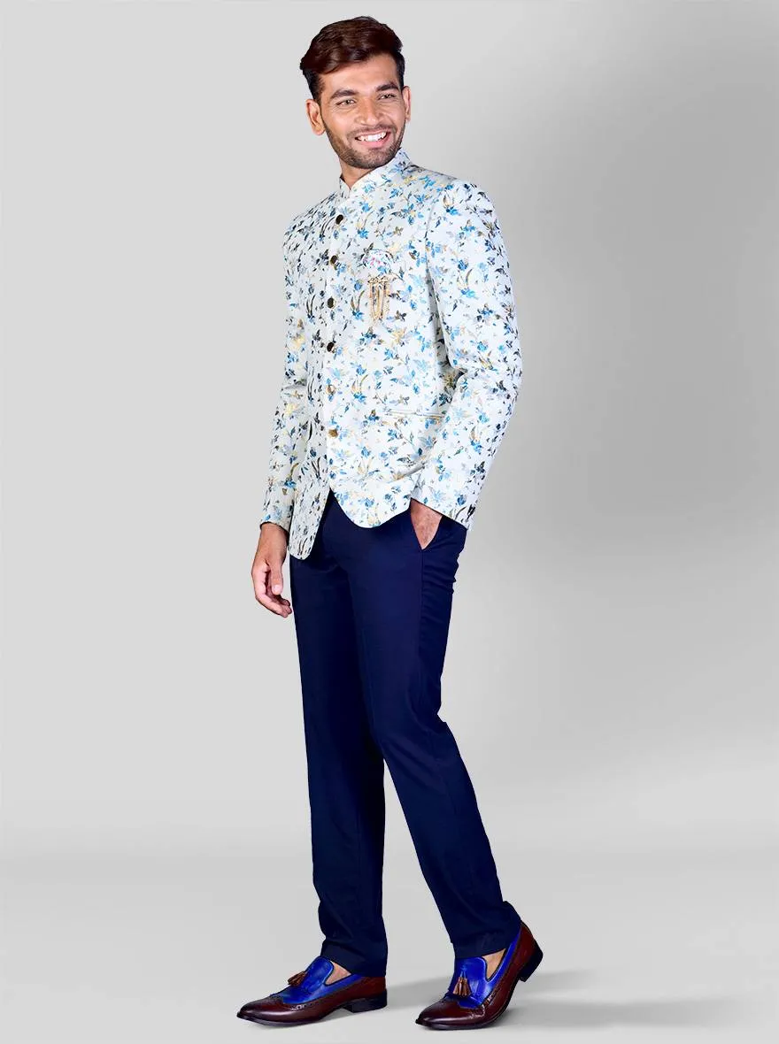 White & Blue Jodhpuri Suit | JadeBlue