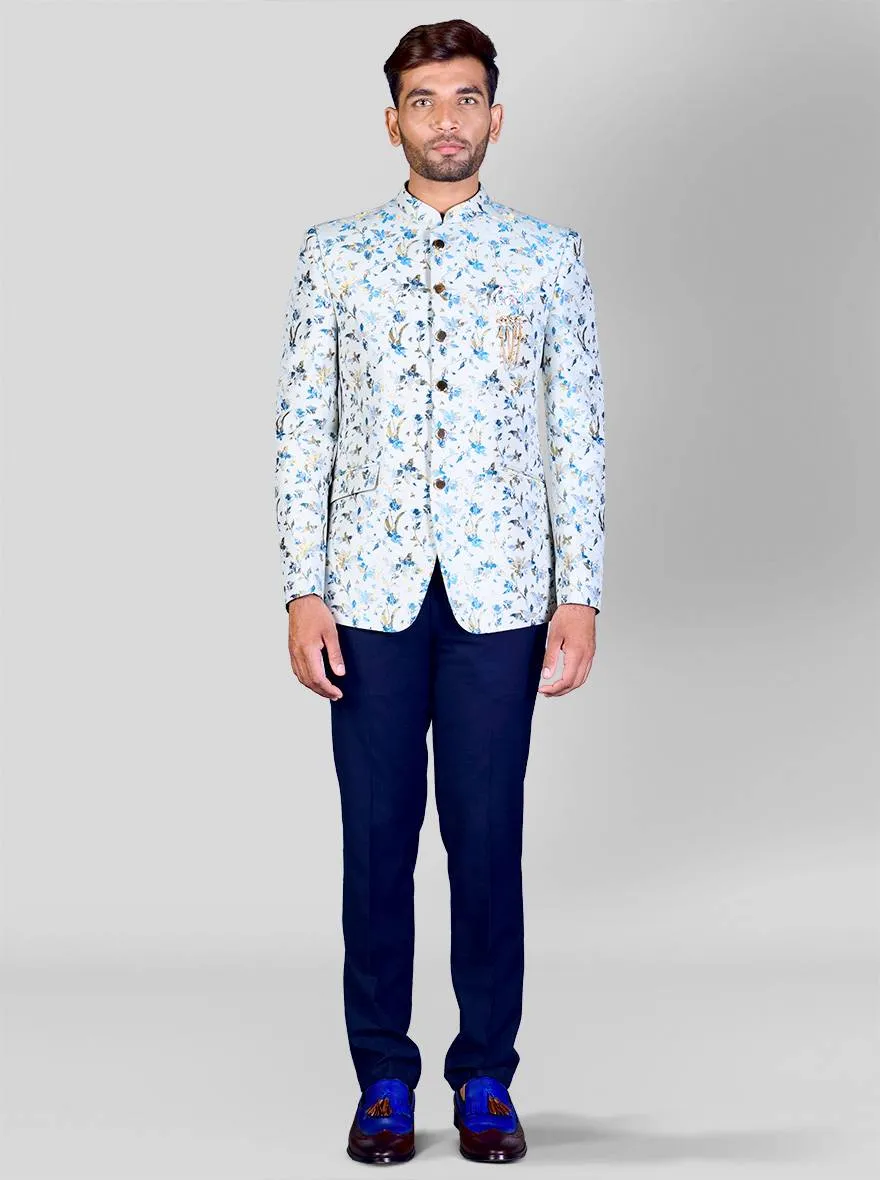 White & Blue Jodhpuri Suit | JadeBlue