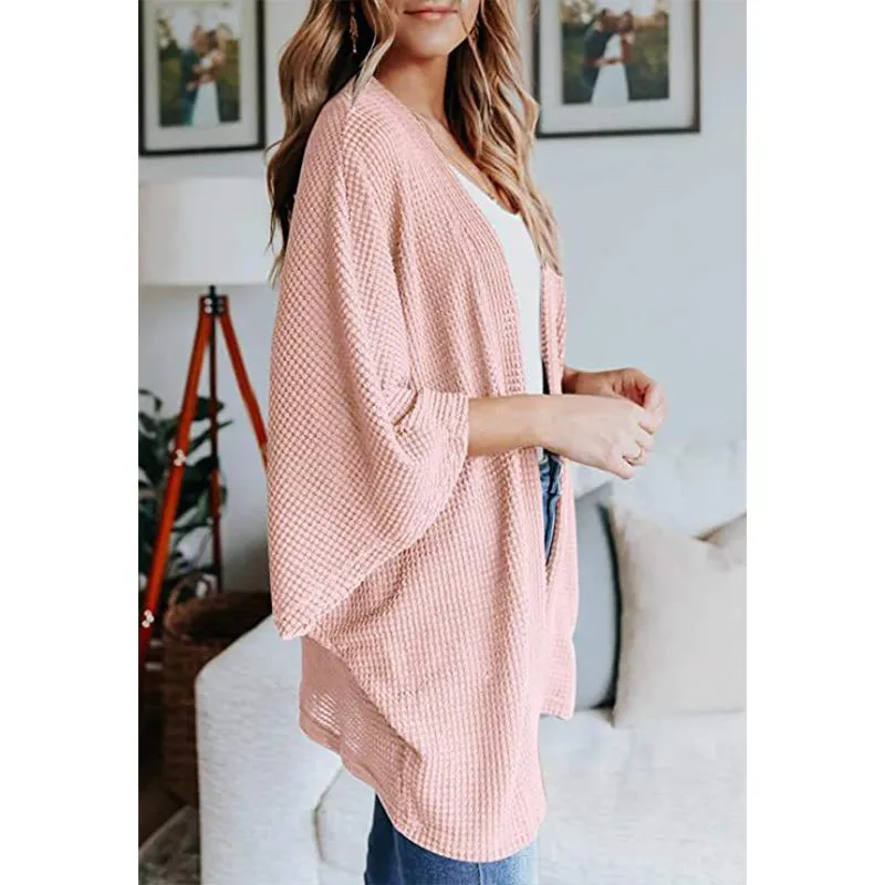 Women casual bubble half sleeve solid color knitted cardigan