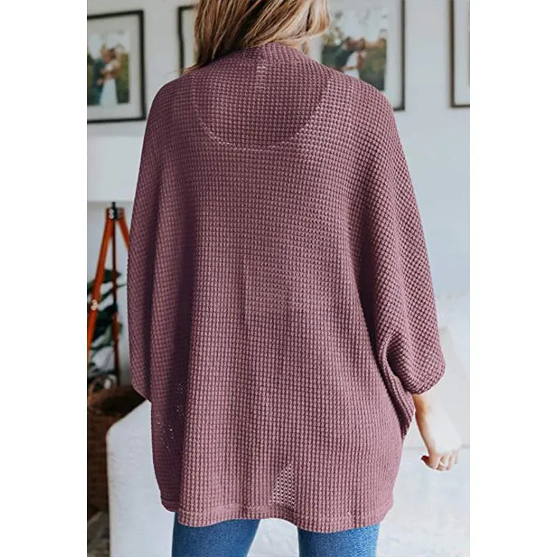 Women casual bubble half sleeve solid color knitted cardigan