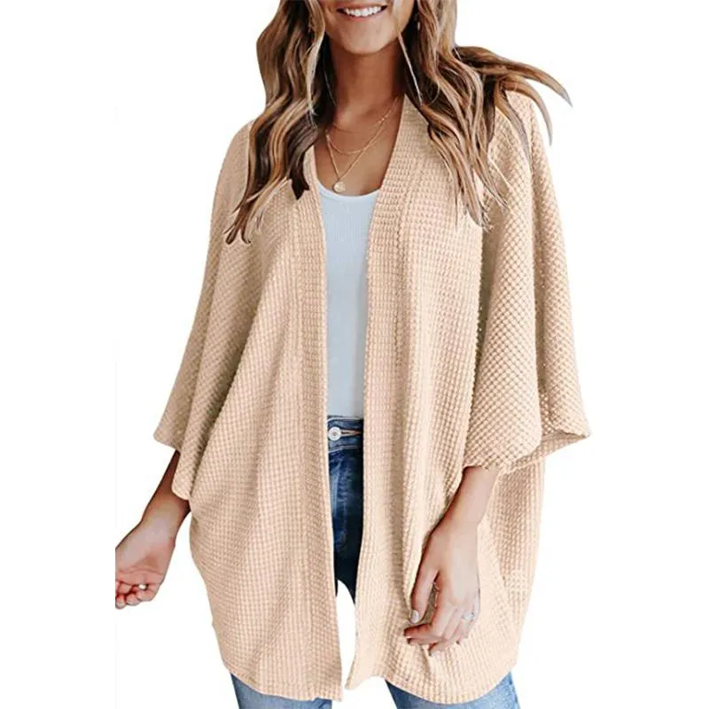 Women casual bubble half sleeve solid color knitted cardigan