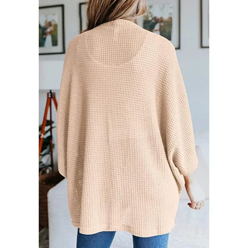 Women casual bubble half sleeve solid color knitted cardigan