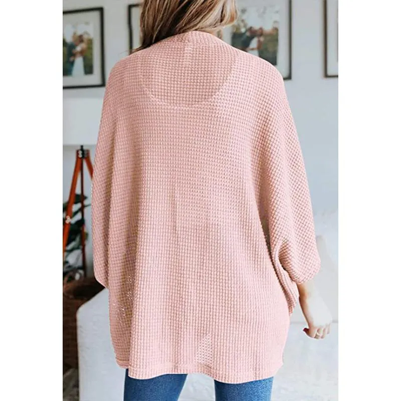 Women casual bubble half sleeve solid color knitted cardigan