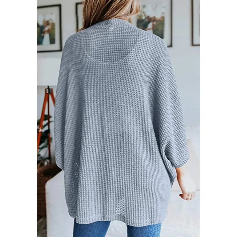 Women casual bubble half sleeve solid color knitted cardigan