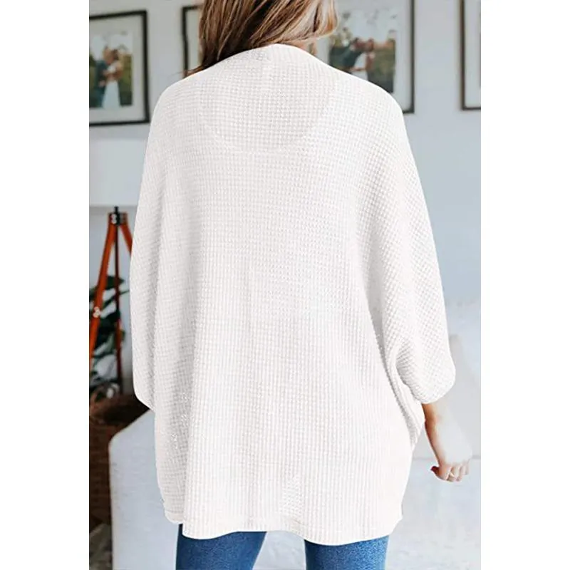 Women casual bubble half sleeve solid color knitted cardigan