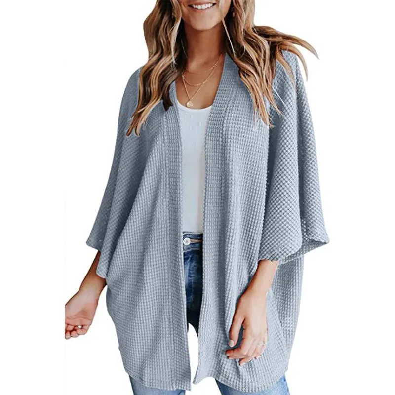 Women casual bubble half sleeve solid color knitted cardigan