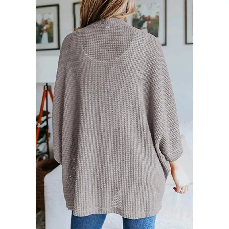 Women casual bubble half sleeve solid color knitted cardigan