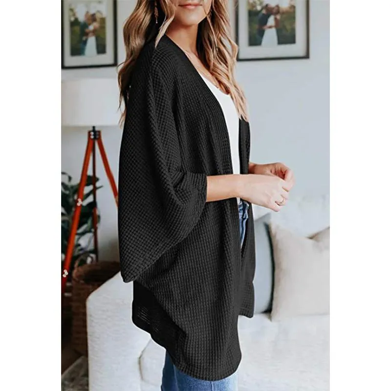 Women casual bubble half sleeve solid color knitted cardigan