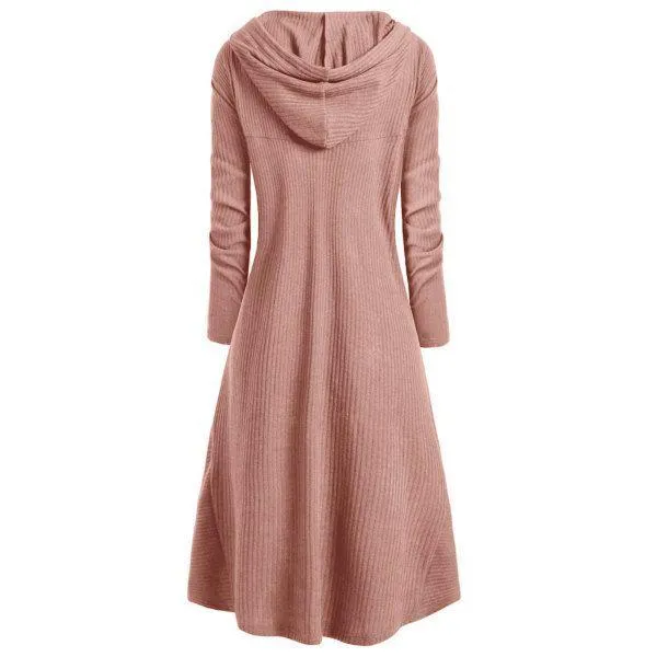 Women hooded outerwear long sleeve solid color long coat