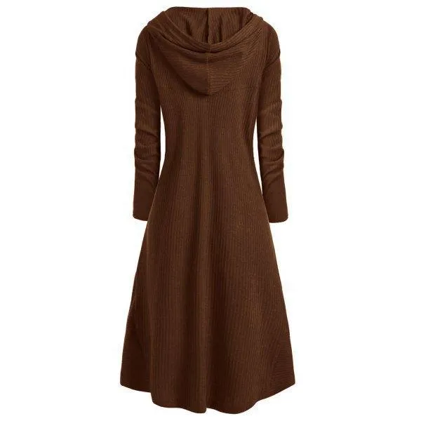 Women hooded outerwear long sleeve solid color long coat