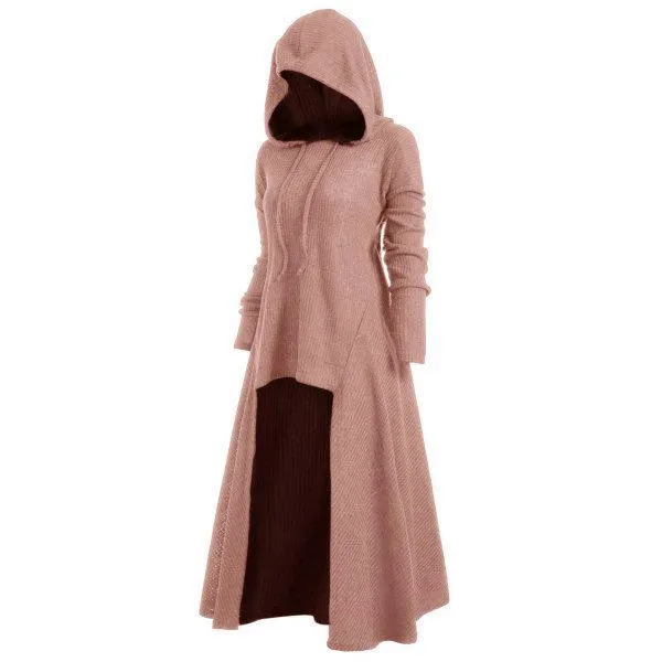 Women hooded outerwear long sleeve solid color long coat