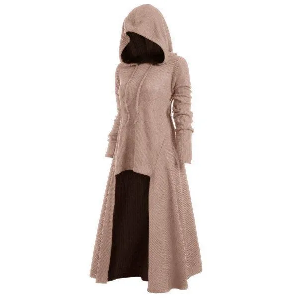 Women hooded outerwear long sleeve solid color long coat