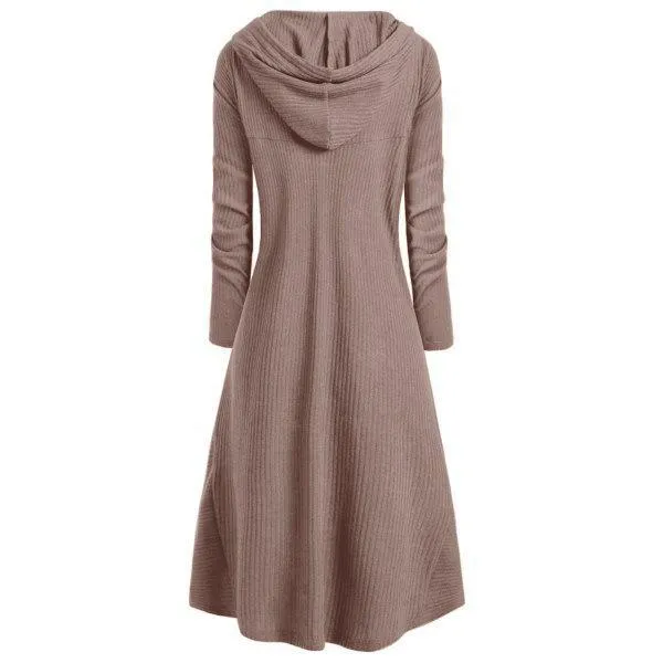 Women hooded outerwear long sleeve solid color long coat