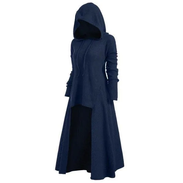 Women hooded outerwear long sleeve solid color long coat