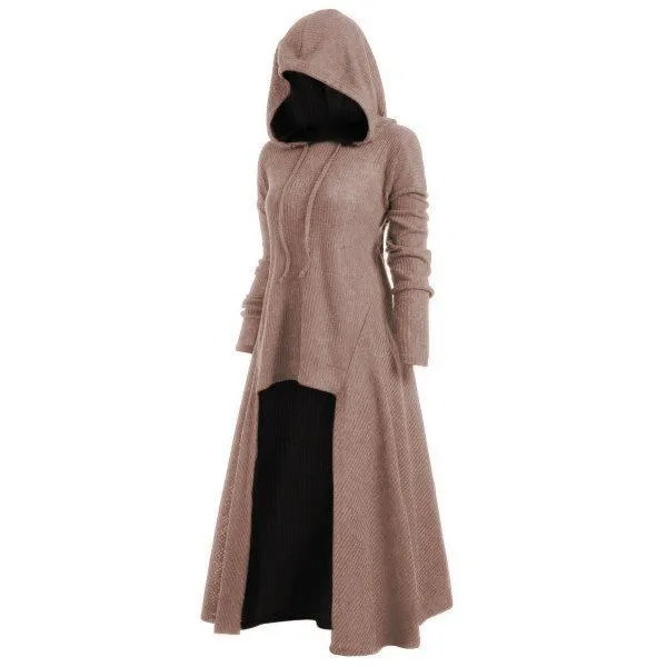 Women hooded outerwear long sleeve solid color long coat