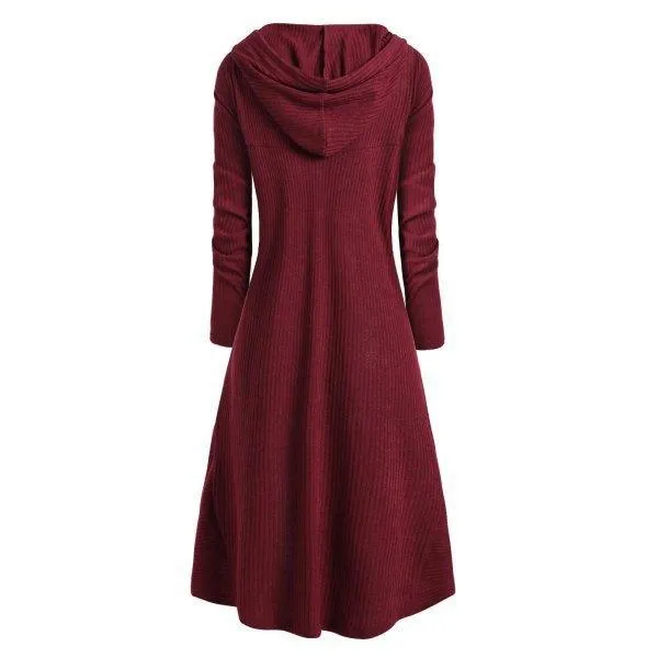 Women hooded outerwear long sleeve solid color long coat