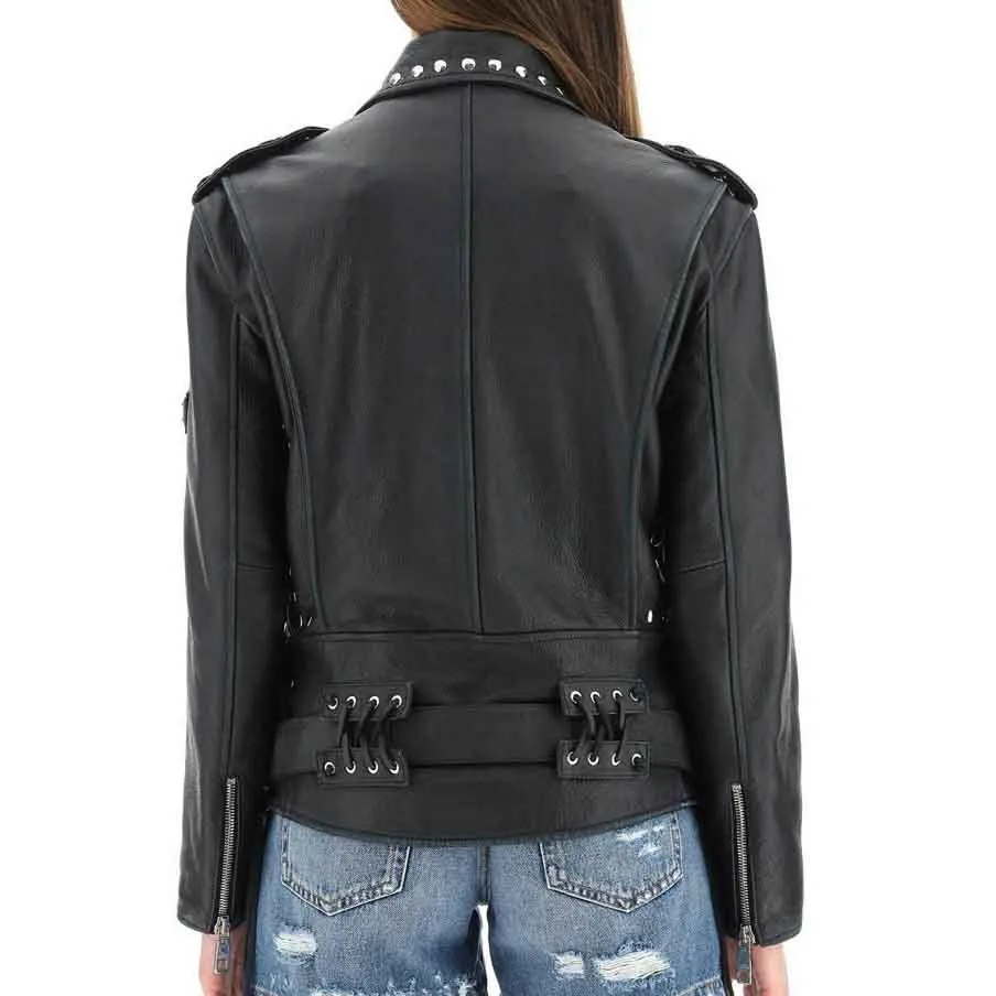 Women Leather Biker Jacket with Studs