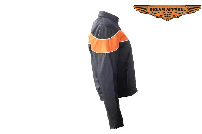 Women's Black Lightweight Textile Jacket W/ Orange Stripe