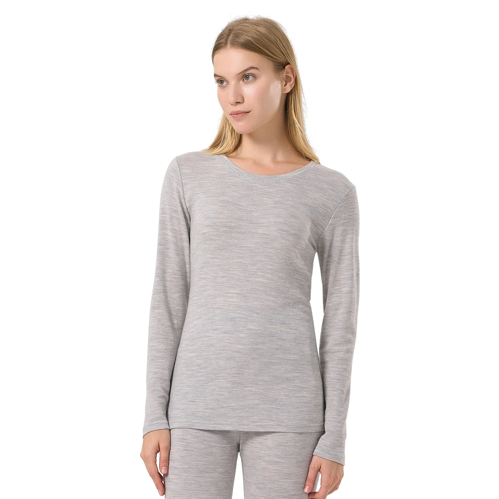 Women's Merino 250g Long Sleeve Crew Thermal Top White Heather