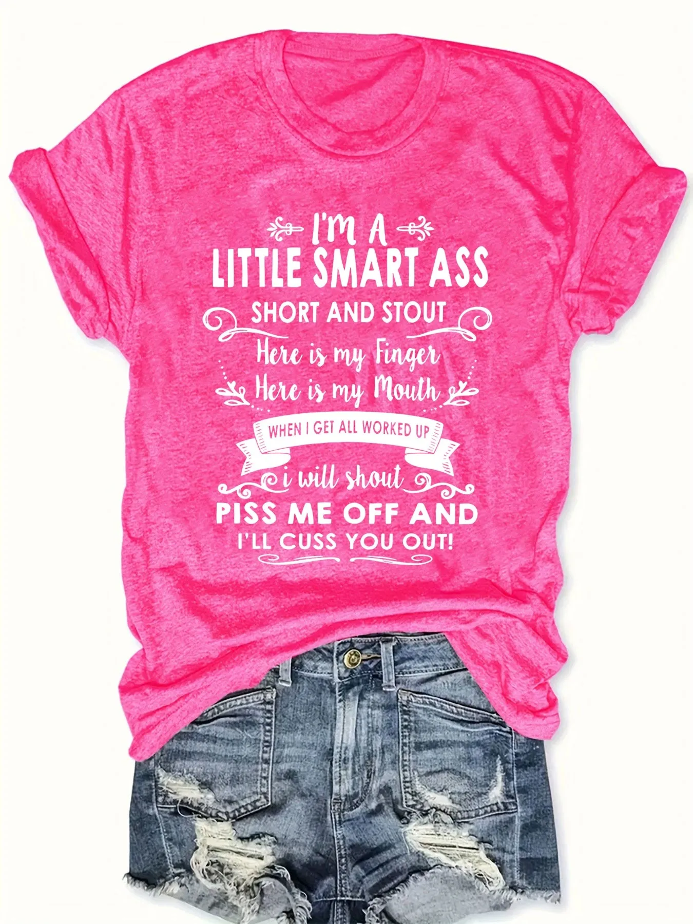 Women's "Little Smartass" Letter Print T-Shirt