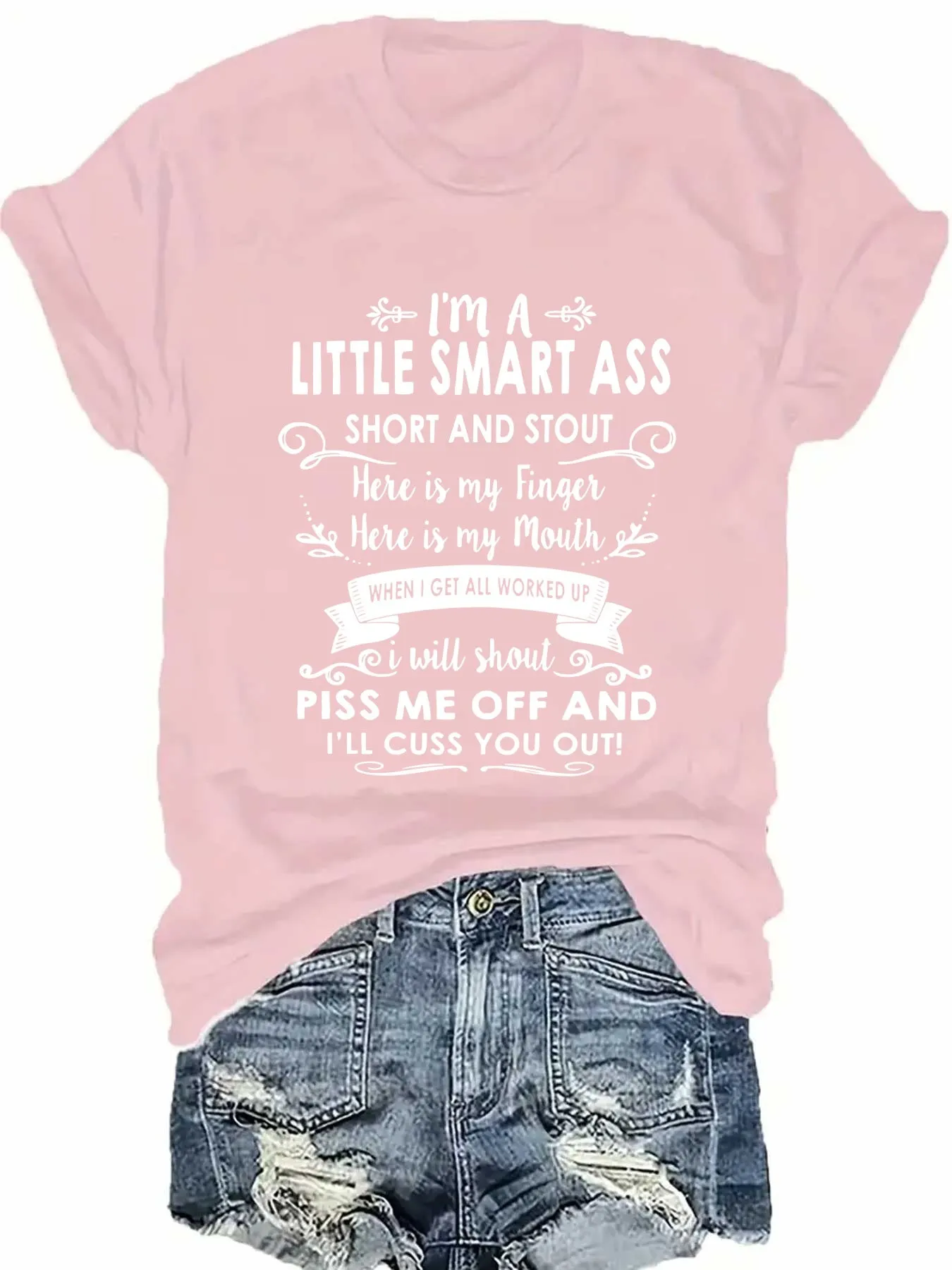 Women's "Little Smartass" Letter Print T-Shirt