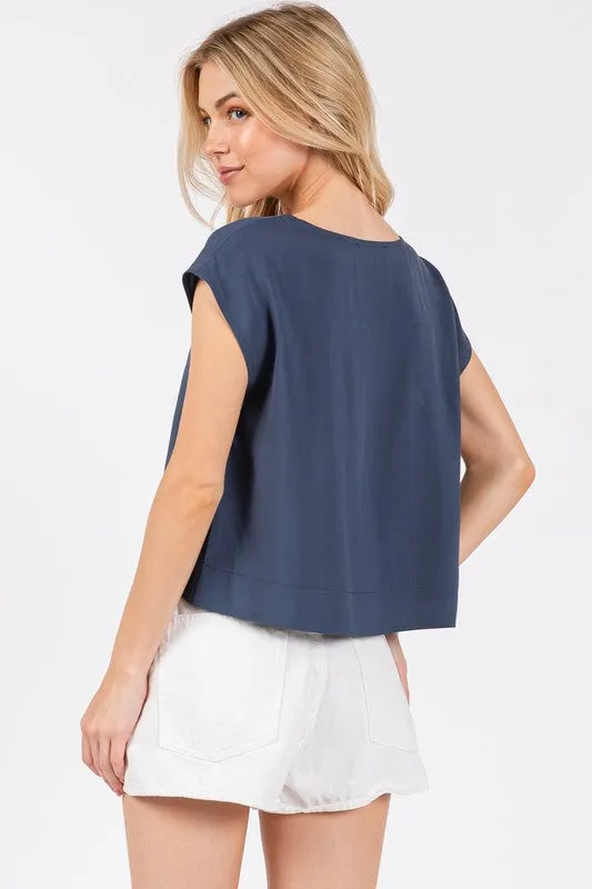 WOVEN BOXY TOP (MIDNIGHT BLUE)