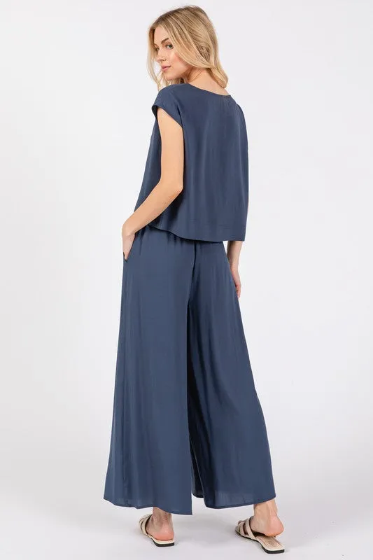 WOVEN BOXY TOP (MIDNIGHT BLUE)