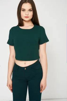 Zipper Closure Green Crop Top